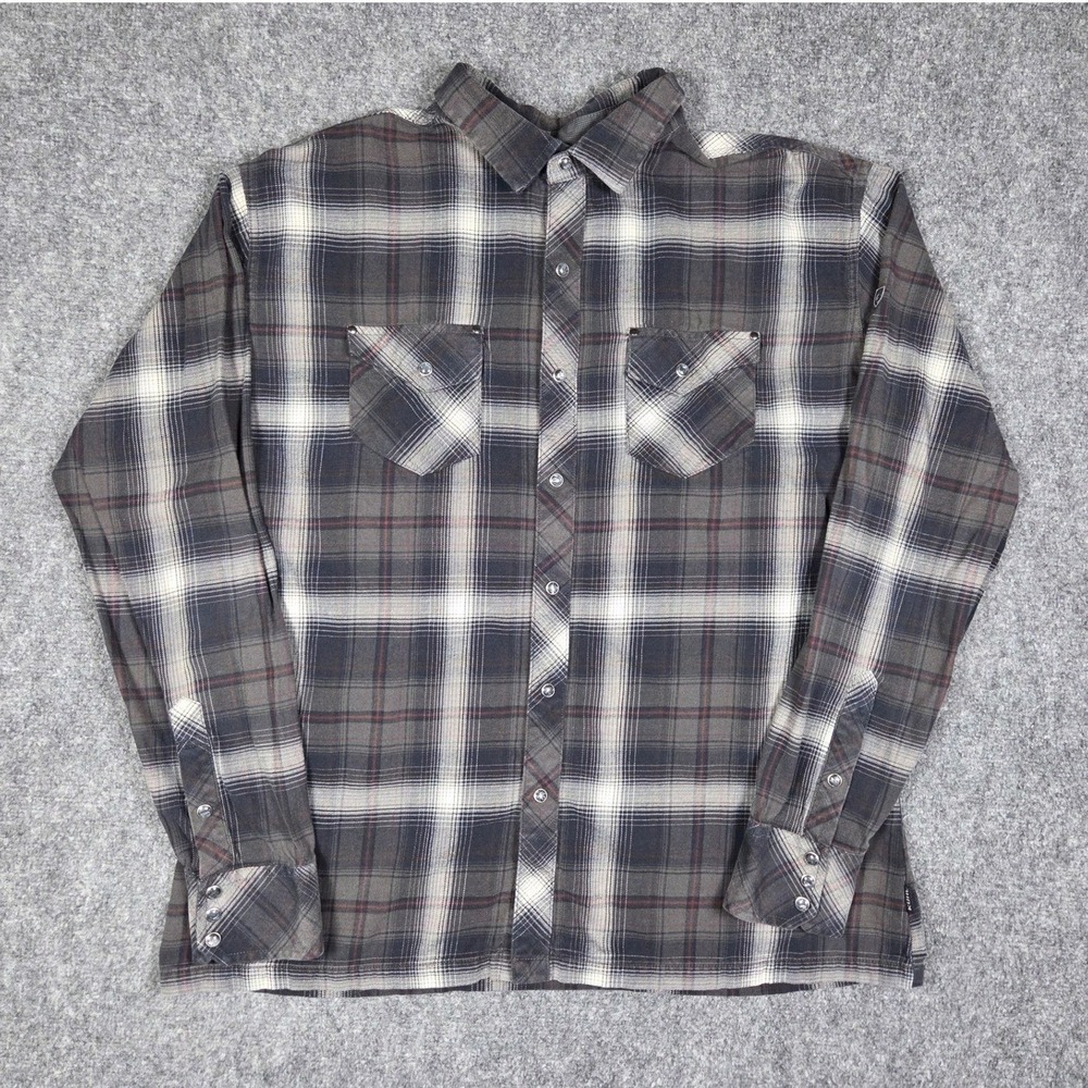 Kuhl Button Down Shirt Mens XL Grey Plaid Long Sleeve Outdoor Hiking Pockets